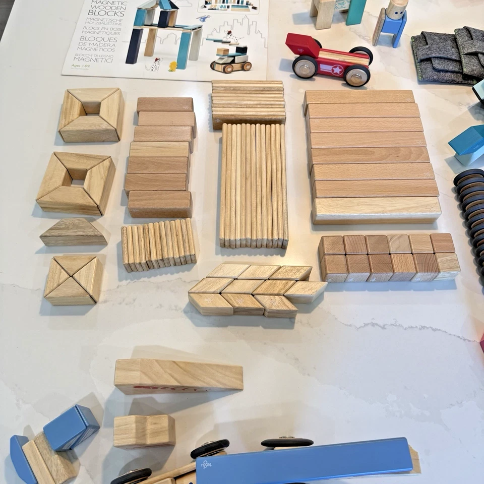 Tegu Magnetic Wooden Block Lot 298 Pieces + 8 Pouches Multi Color Shape Sizes - Image 3 of 4