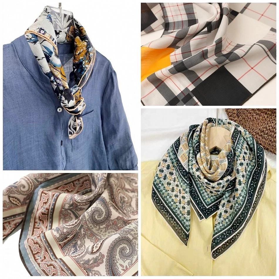 PRETTYSTERN Seiden-Baumwolle-Tuch 65/65 cm Damen Herren Sommer Frühling Seidentuch Halstuch