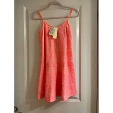 MM Couture Coral Eyelet Lace Mini Dress Strappy Size Medium Summer Spring