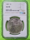 1887  P◢TRUSTED◣ NGC AU58 AMERICAN MORGAN SILVER DOLLAR 90% SILVER
