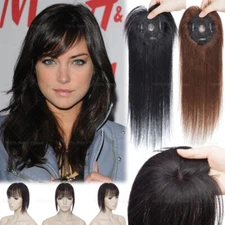 Mono Base 100% Remy Human Hair Topper With Bangs Clip In Top Hairpiece For Women