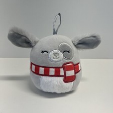 Squishmallow 5" Ivy Dog Soft Gray Striped Scarf Christmas Free Ship No Stains