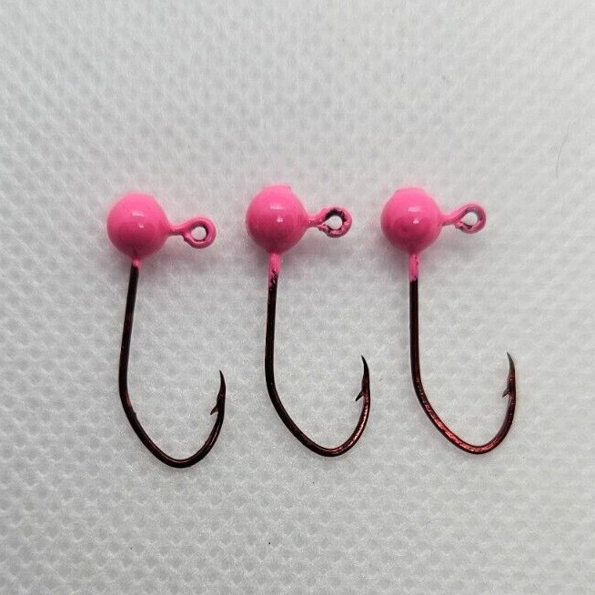 100 pcs 1/64 OZ JIG HEADS NO COLLAR #8 RED SICKLE HOOK PAINTED ALL