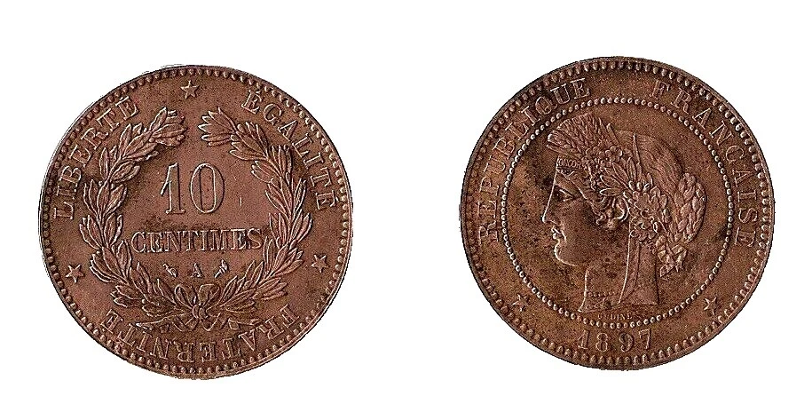 Moedas francesas de bronze de 1897 Ano
