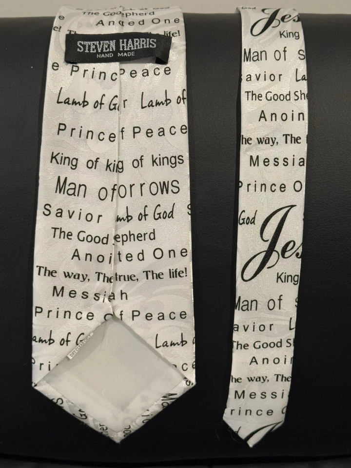 STEVEN HARRIS "Jesus King Of Kings" White Black Mens Tie - Image 4 of 4