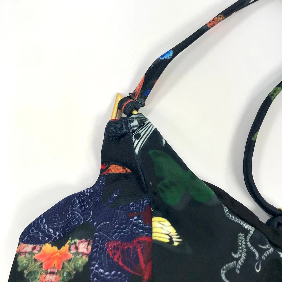 Top de bikini Swiminista Christian Lacroix pequeño negro estampado de desfile de mariposas jugar Foto 3 de 4