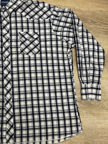 Vintage Wrangler Pearl Snap Mens 3XT Lot 2 Shirt Tall Blue Plaid Western Rodeo - Picture 15 of 22