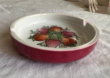 Vintage  Milkglass Ceramic Pottery Ashtray Strawberry Mid Century 6"