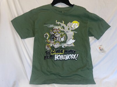 NWT Boys T-Shirt 'The Zombie Monkey Ate My Homework!' Green sz XL 14/16