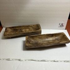 2 beautiful Vintage Farmhouse Hand Crafted Carved Wood Wooden Bowl Serving 15x5  