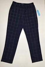 NWT Draper James RSVP Navy/Gold Lined Plaid Dress Pants Knit Poly/Wool Size 8