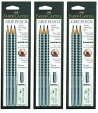 3 Packs, Faber Castell GRIP Pencil Drawing Set Pencils, Eraser  Sharpener