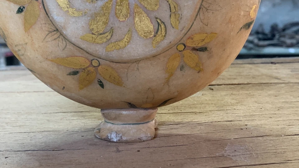 Antigua maceta antigua coleccionable tallada a mano con patrón de flores piedra mármol decoración Foto 4 de 4