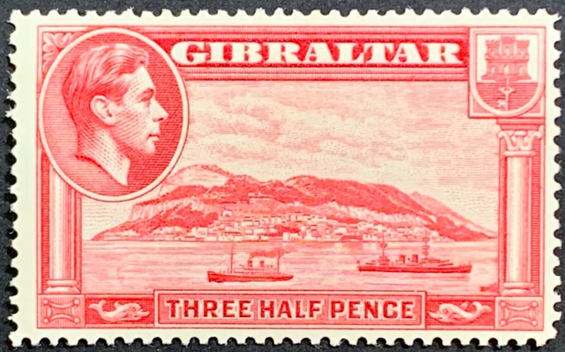 GIBRALTAR, King George VI, Rock of Gibraltar, Scott 109, Mint Light Hinged, F-VF