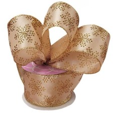 Gold Snowflakes Wired Christmas Ribbon - 2 1/2" x 10 Yards, Gold Satin, Wreath