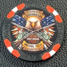 MANCUSO CROSSROADS HD ~ TEXAS ~ (Black/Red Wide Print dsgn4) Harley Poker Chip