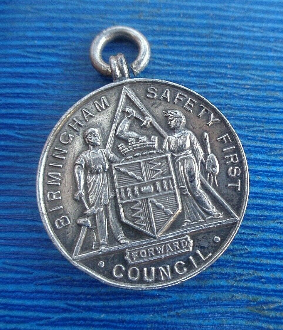 Vinatge Sterling Silver Fob Medal h/m 1928 - Birmingham Safety First Council