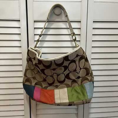 バッグ COACH Multicolor Signature Handbag COACH Signature Shoulder Tote Handbag Jacquard Multicolor Band
