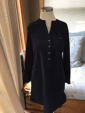 J. Jill Navy Blue Dark Denim Soft Wash Long Sleeve Henley Shirt Dress XS Stretch