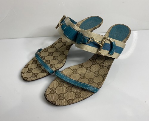 Women's Gucci Sandals Heels GG Monogram Horsebit Sz 40 Us 8 | eBay