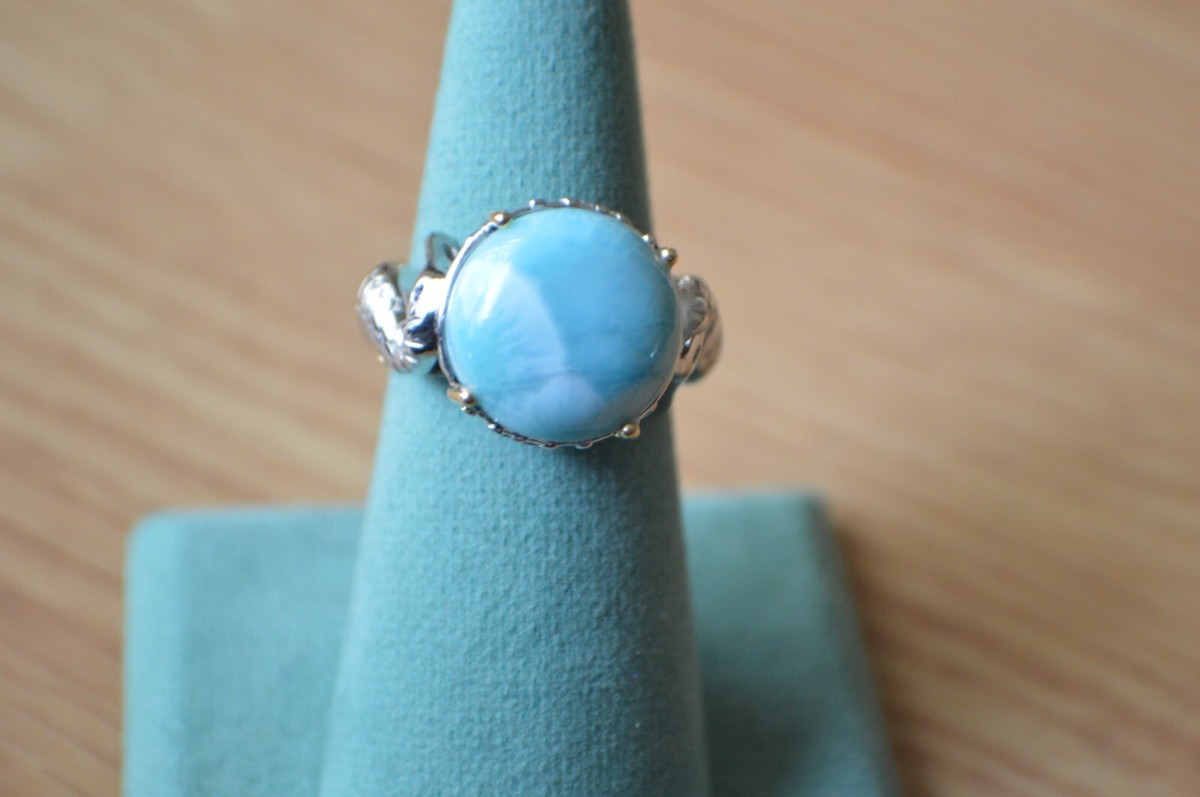 12.30ct Sky Blue Larimar / Sapphire Seahorse Ring Platinum over