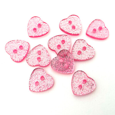 10 rosa glitzer Herz Knöpfe 12x13mm Knopf Kinderköpfe Nähen Basteln Deko Glitter