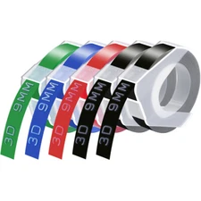 5PK Black Red Green Blue for Dymo Label Makers 3D Plastic Embossing Tapes 3/8"