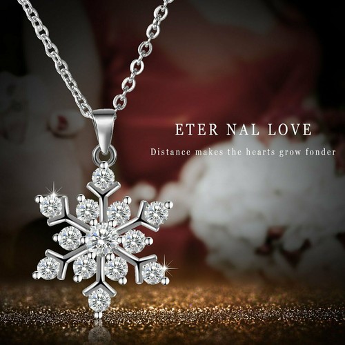 Snowflake Pendant Necklace Sterling Silver With Cubic Zirconia - Christmas Gift For Women