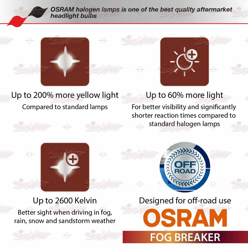 OSRAM INTERRUPTOR ANTINIEBLA Faro Bombilla Duo Lámpara 2600K AMARILLO HB3 12V 60W para haz alto Foto 3 de 4