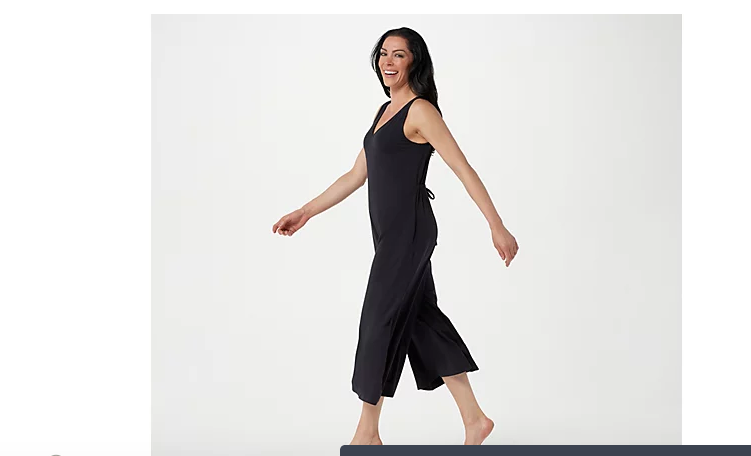 AnyBody Cozy Knit Petite Wide-Leg Jumpsuit with Back Tie Detail Black MP