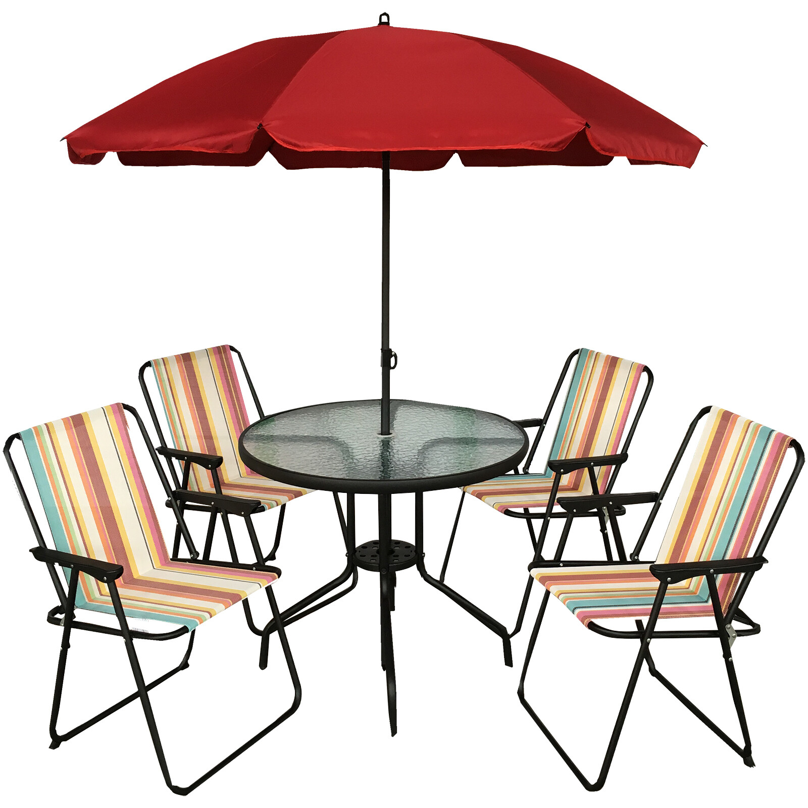 OUTDOOR GARDEN PATIO FURNITURE 6PC SET 4 FOLDING CHAIR ROUND GLASS