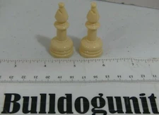 Lot of 2 Replacement Chess Board Game White Plastic Bishop Parts Only