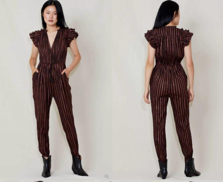 Mono Pantalón ULLA JOHNSON Marrón Metálico Lurex Rayas Elio Volantes Cordón 4 Foto 4 de 4