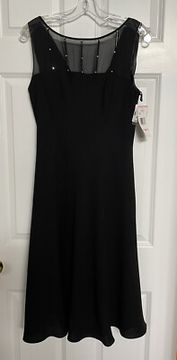 EVAN PICONE Black Cocktail Dress 10 Rhinestones Sheer Whimsigoth LBD Formal