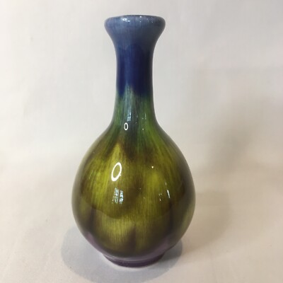 Vintage MCI Japanese Hand Painted Stoneware Pottery Mini Vase Drip Glaze 4 1/4''