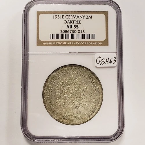 1931-E Germany Weimar Oaktree 5 Mark  .4019 oz ASW - NGC AU 55 - Q2463