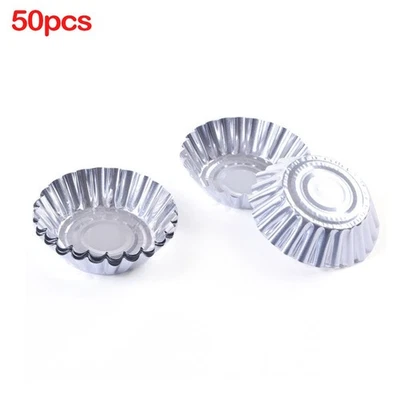 50PCS Egg-Tart Aluminium Cupcake Gâteau Cookie Fleur Moule Étain Cuisson à Outil - Photo 1/4