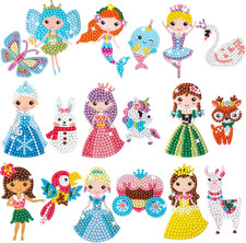 Diamond Painting Kits for Kids 18 Pcs Princess and Their Buddy Gem Art Sticker f
