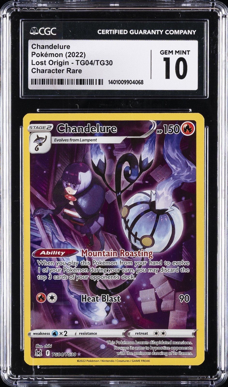 2022 POKEMON LOST ORIGIN - CHARACTER RARE #TG04/TG30 CHANDELURE CGC 10 GEM MINT