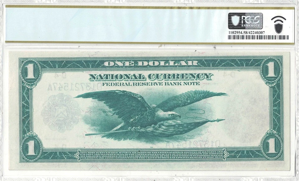 1918 $1 Federal Reserve Bank Note Fr-719 PCGS AU-58 PPQ - Image 3 of 3