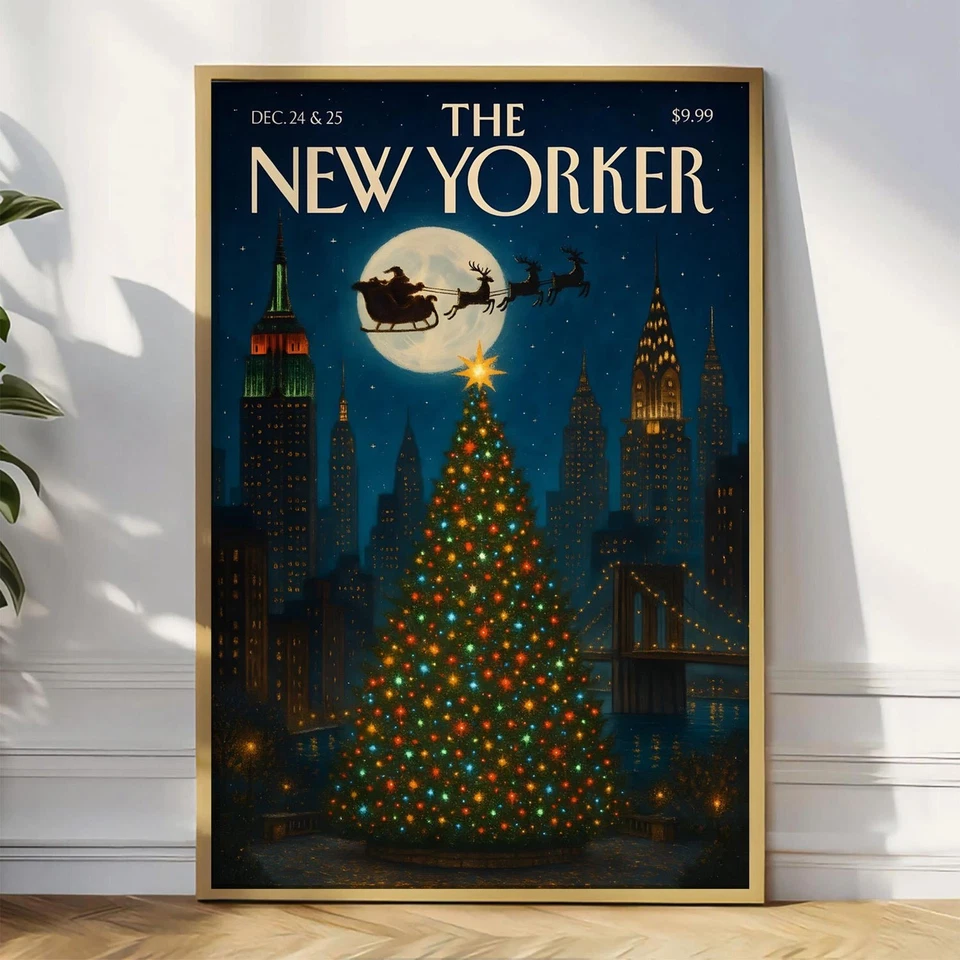 Santa Sleigh Over NYC Poster – Vintage New Yorker Christmas Cover Art Print - Image 2 of 4