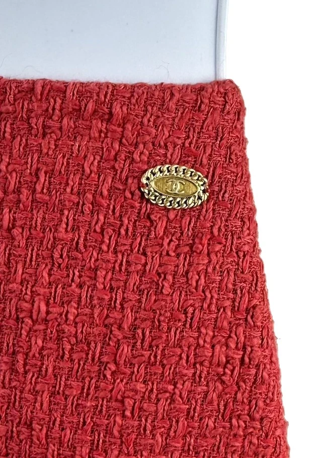 Tuta donna Chanel rossa tessuto cesto due pezzi giacca e gonna taglia 38 40