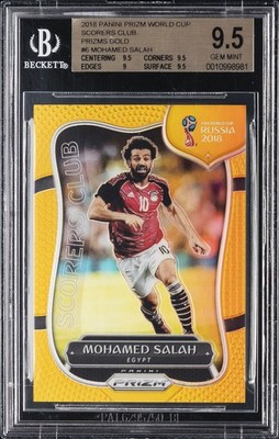 2018 PANINI PRIZM WORLD CUP SCORERS CLUB GOLD PRIZM MOHAMED SALAH #/10 BGS 9.5