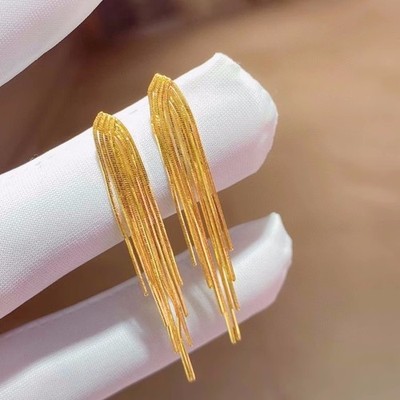 24K Pure Gold, 24K Gold Earrings, Gold Tassel Earrings, Long Tassel Earrings