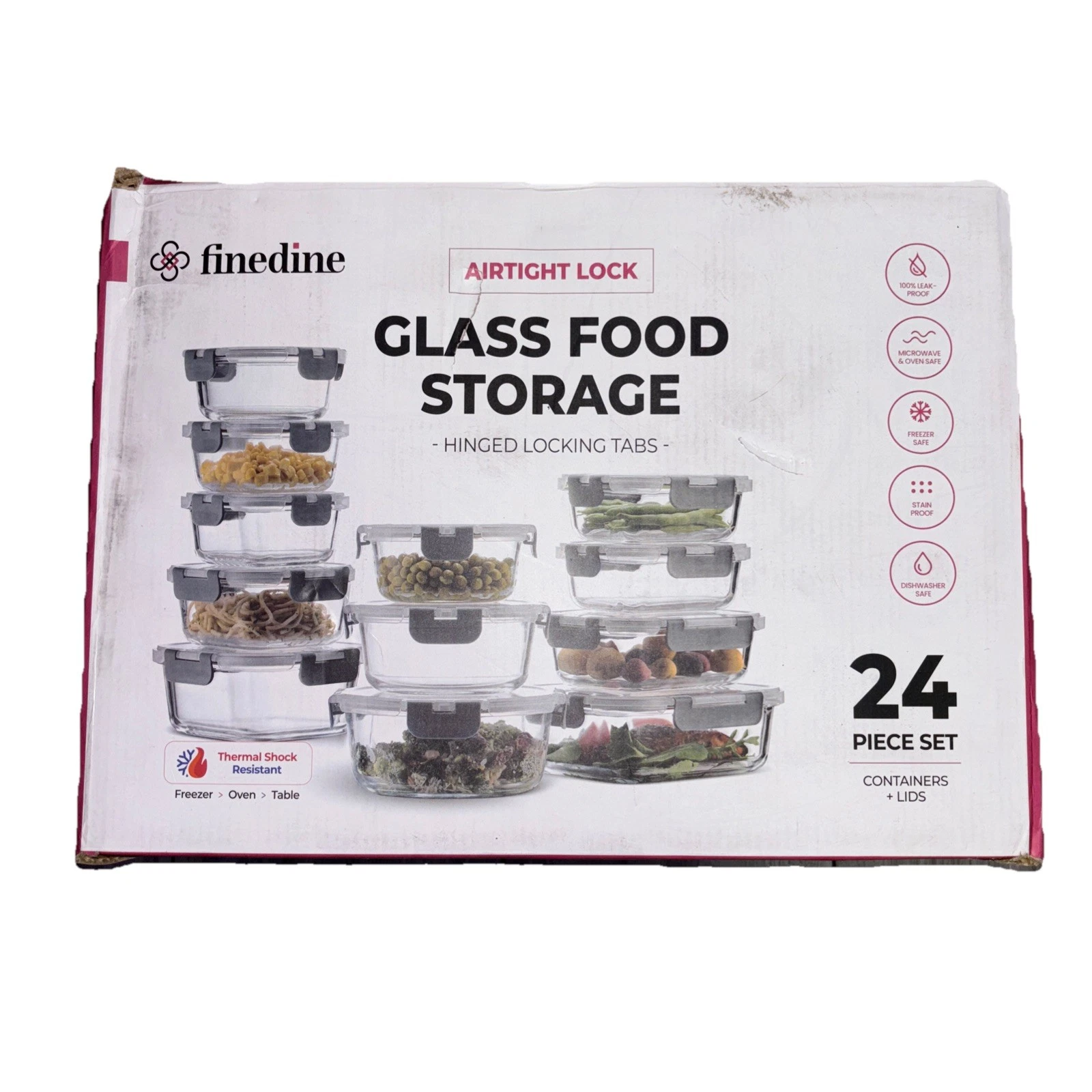 24 Piece Grey Borosilicate Glass Food Storage Containers Airtight Meal Prep Set