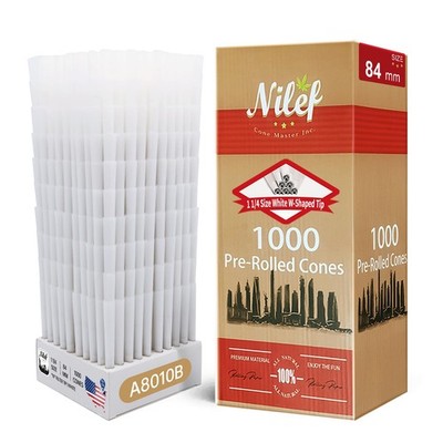 Nilef Pre Rolled Cones | 1 1/4 Size 84/26mm | 1000 1 - 84mm, White 