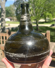 NICE EARLY OLIVE GREEN DUTCH ONION BOTTLE OPEN PONTIL 1740'S ERA CLEAN L@@K