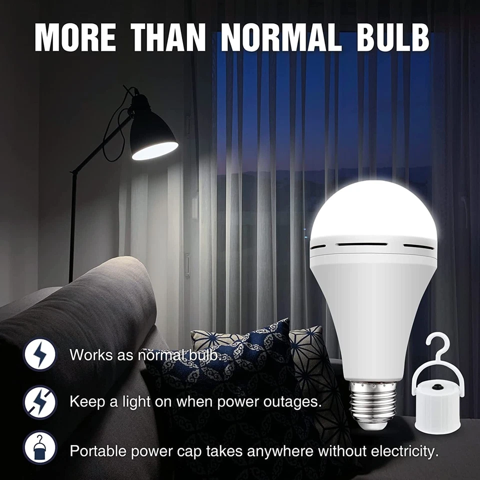 4 Pack Rechargeable Emergency Light Bulbs, Battery Powered LED Light Bulb 6000K - Image 2 of 4