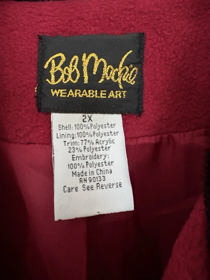 Bob Mackie Sweater Vest 2X Wearable Art Embroidery FUR Collar Fleece Xmas VTG - Image 3 of 4