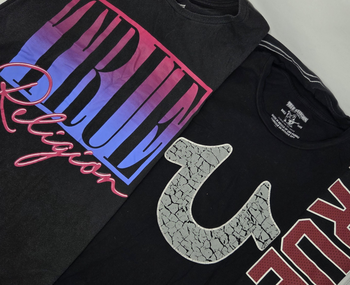 True Religion Mens Size Large T-Shirts Graphic Print Tees Lot of 3 Black